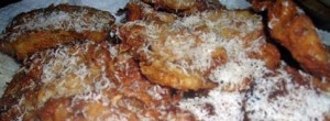Fried eggplant with freshly grated Parm.